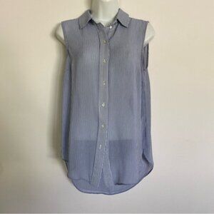 H&M Sheer Blue Striped Sleeveless Button Down Tank